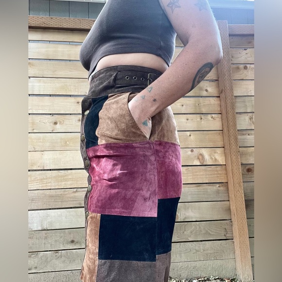 Vintage 80’s/90’s patchwork suede skirt women’s size small - Picture 4 of 10